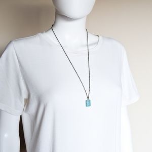 Turquoise Stone Rectangle Pendant Necklace